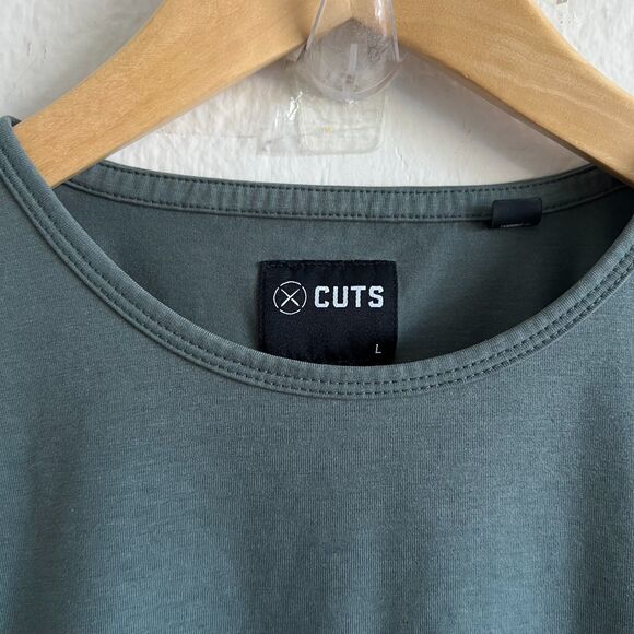 CUTS Green Sage AO Curve Hem Tee Short Sleeve T-Shirt Mens Large - Picture 5 of 7